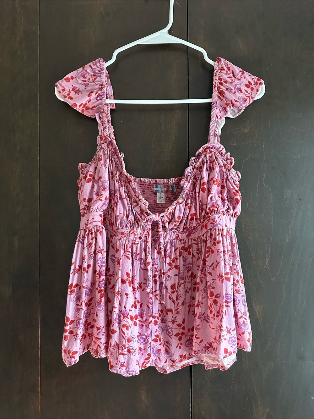 Urban Outfitters Pink Floral Smocked Ruffle Cami